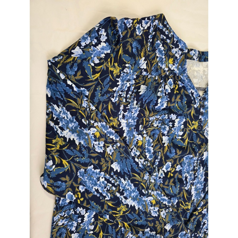 Lands End Womens 2X Blue Floral Tencel Modal Henley Long Sleeve Blouse Top NWT - Picture 3 of 16